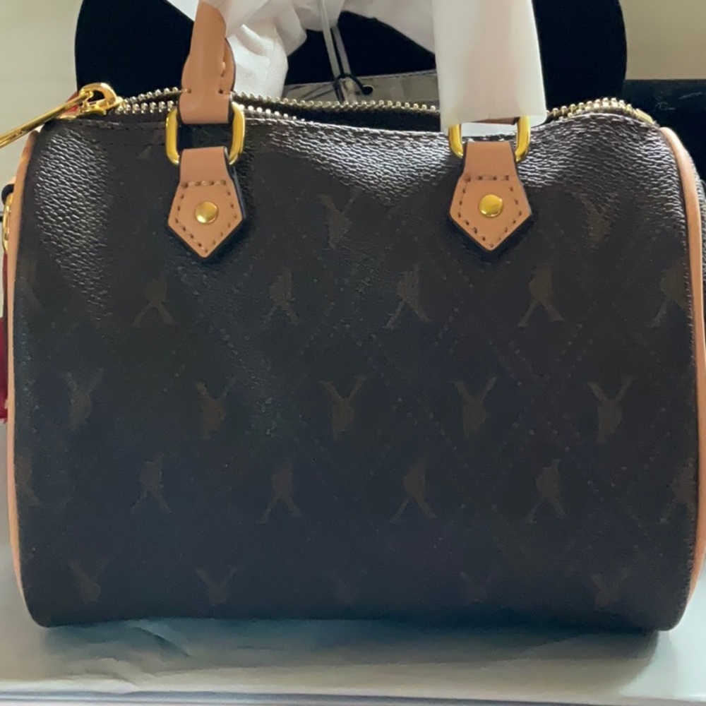 Elegant Brown Designer Handbag Mini Satchel Crossbody Boston Bag